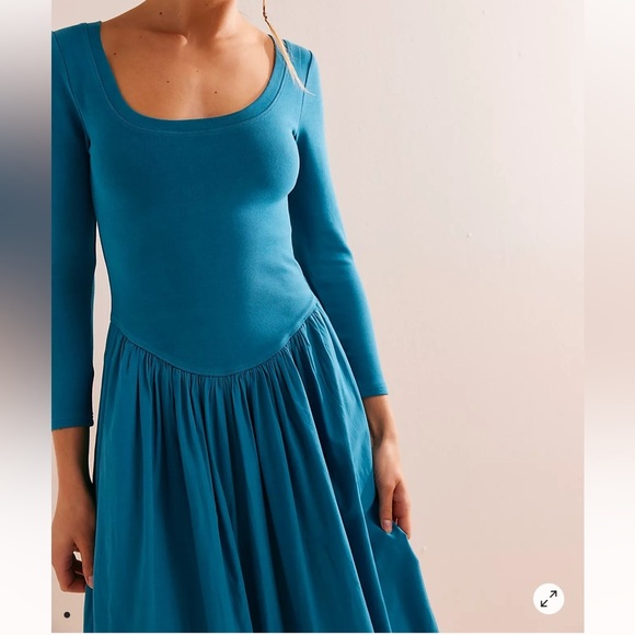 Free People Sage Green Beach Aelia Drop-Waist Midi Dress Flared Women’s Sz M - Picture 2 of 9